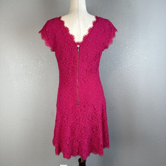 Diane Von Furstenberg DVF Womens Brittany Ruffle Hem Dress 12 Pink Stretch Lace - Picture 5 of 11